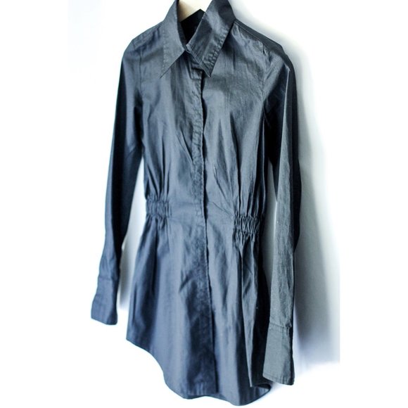 MOUSSY PINSTRIPE LONG BLACK SHIRT DRESS - Picture 5 of 6